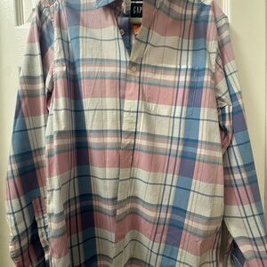 GAP Men's Casual Plaid Shirt - Blue, Pink, and White